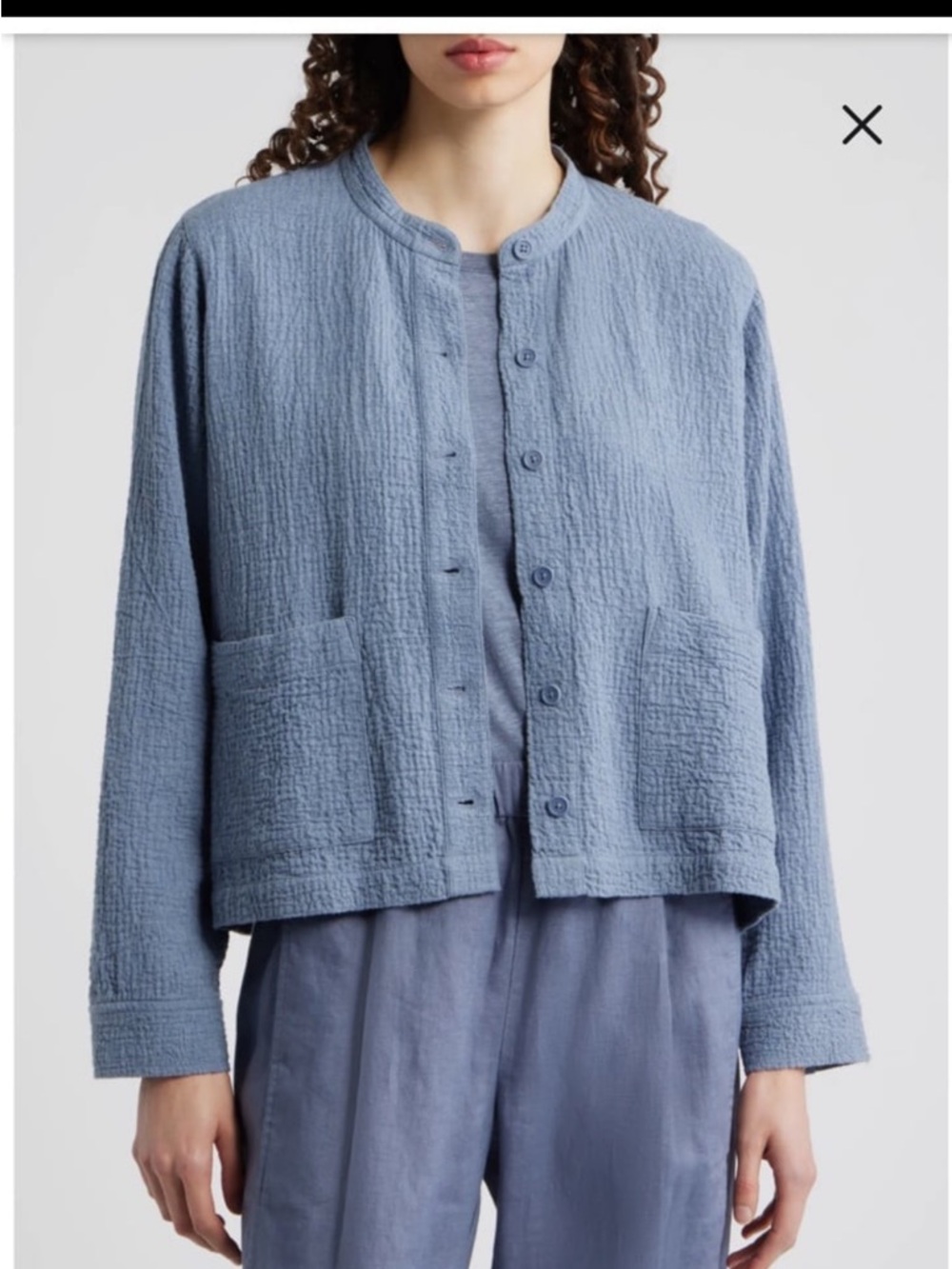 EILEEN FISHER Mandarin Textured Stretch Organic Cotton Shirt Jacket Women’s S